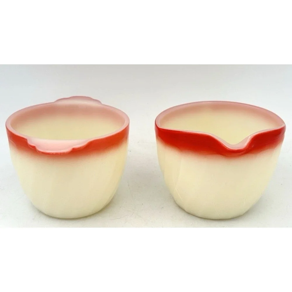 Vintage Fire King Sunrise Swirl Creamer Pitcher & Sugar Bowl Milk Glass No Lid